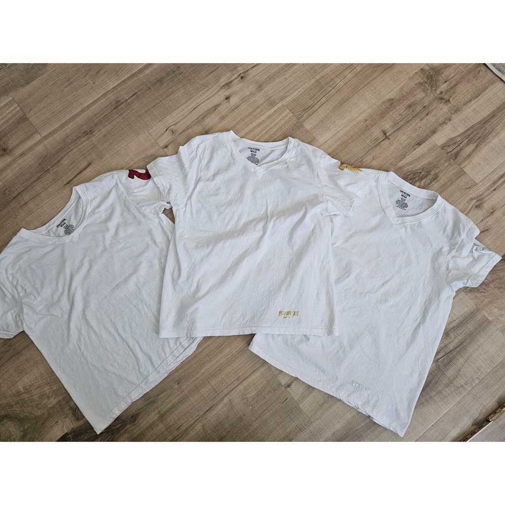 True Religion V-Neck T-Shirt Bundle 3 Pack White Metallic Logo Medium